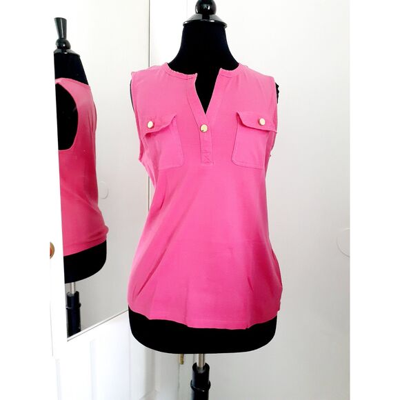 Charter Club Luxury 100% Pima Cotton Fuchsia Y-Neckline Sleeveless Top Medium - Picture 1 of 12